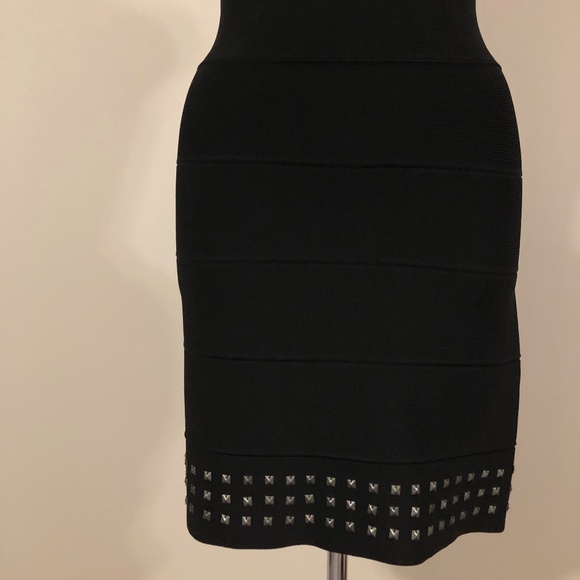Black BCBG Studded-Hem Bandage Skirt - Picture 3 of 7